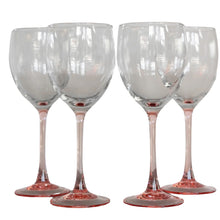 Load image into Gallery viewer, Set of 4 Vintage Wine Glasses with Pink Stems
